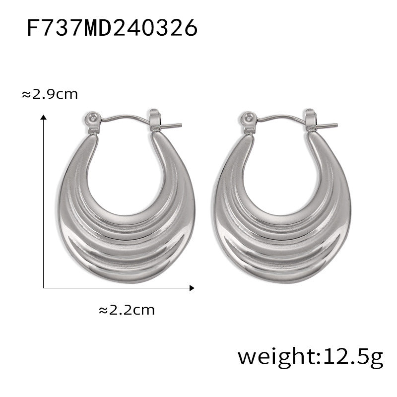 Wholesale Titanium Steel Gold Plated Geometric U Shape Texture Earrings